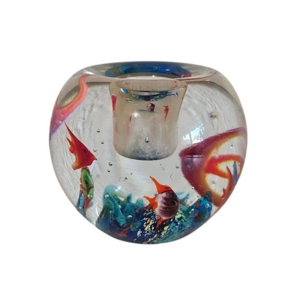 Vintage Art Glass Fish Aquarium Paperweight Candle Holder Controlled Bubbles